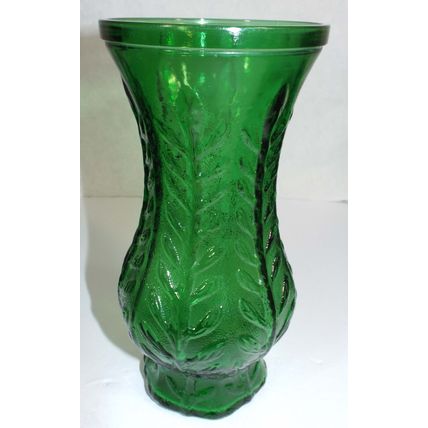 Vintage Emerald Green Glass Vase w/ Vine Leaf Design - FTD 1976 - 10” Tall