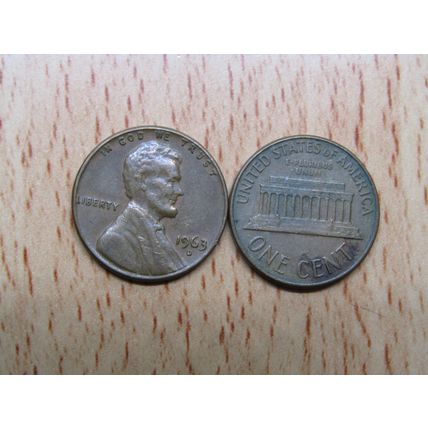 1963d USA 1 Cent Lincoln Memorial Coin