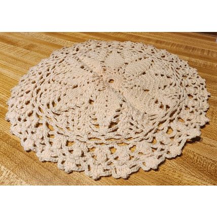3 Vintage Hand Made Round Doilies White Aqua & Cream