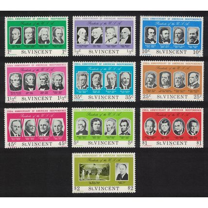 St. Vincent Bicentenary of US Revolution 10v 1975 MNH SG#456-465