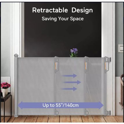 Momcozy 33" X 55". Retractable Gray-Baby Safety Gates, Dog Gate, Pet Gate,