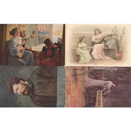Bizet Guitar Lessons Love Song Medieval Lute 4x Old Music Postcard s