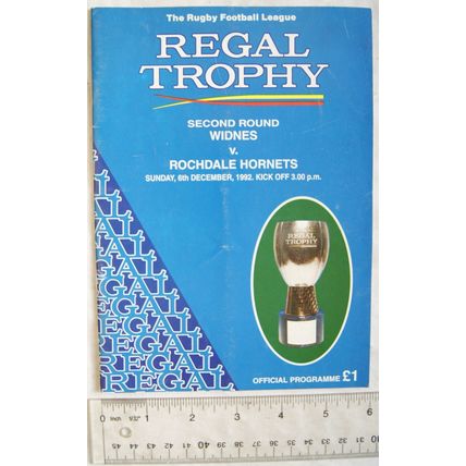 1992 programme Widnes v. Rochdale Hornets, Regal Trophy Second Round