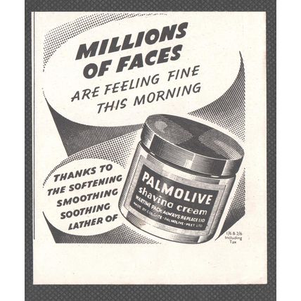 PALMOLIVE SHAVING CREAM :- Post War WWII Original Vintage 1946 Magazine Advert