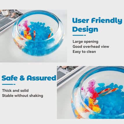 2 Gallon Glass Fish Bowl with Decor, Include Fluorescent Stones & Colorful Plast