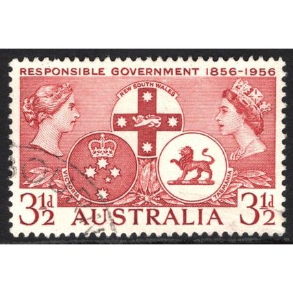 AUSTRALIA 1956: CENTENARY OF RESPONSIBLE GOVT IN NSW, VIC & TAS - 3½d USED (G1)