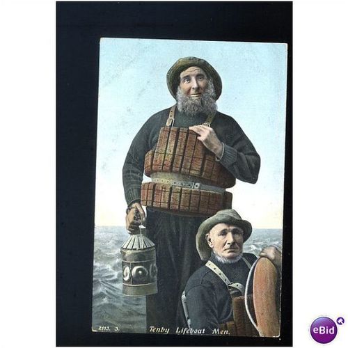 Wales TENBY Lifeboat Men Postcard by Hartmann (2113.3)