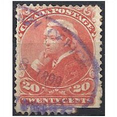 Canada 1893 SG115 20c Vermillion Good Used - cut perfs at base. .