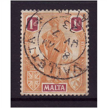 MALTA 1922 SG 125 1d ORANGE AND PURPLE FINE USED#1