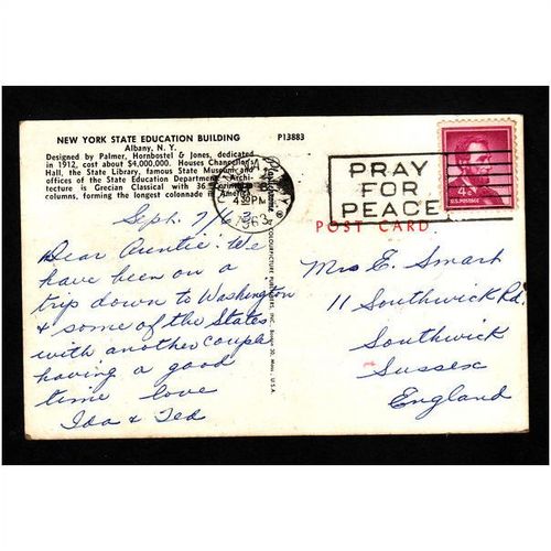 AMERICA POSTCARD NEW YORK STATE EDUCATION BUILDING NICE COLOURED PICTURE - USED