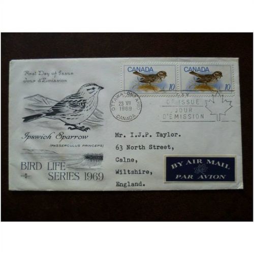 Canada 1969 Birds 10c Savannah Ipswich Sparrow stamps FDI Rose Craft FDC SG639