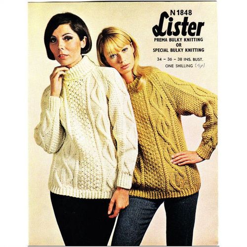 1848 Vintage Lister Knitting Pattern Lady's Aran Style Sweaters Chunky 34-38"