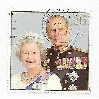 GB 1997 QUEEN ELIZABETH AND PHILLIP WEDDING PICTURE GOLDEN 26p DATED COPY USED.