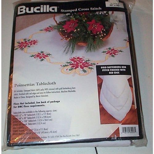 Bucilla Cross Stitch - Poinsettias Tablecloth - 60 x 90 - No Thread Included