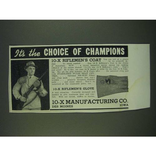 1940 10-X Riflemen's Coat and Riflemen's Glove Ad - It's the choice of champions