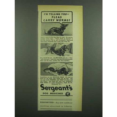 1939 Sergeant's Dog Medicines Ad - Fleas Carry Worms