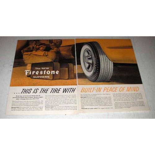 1956 2-page Firestone Supreme Tire Ad - Peace of Mind