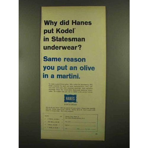 1965 Hanes Statesman Underwear Ad - Put Kodel In