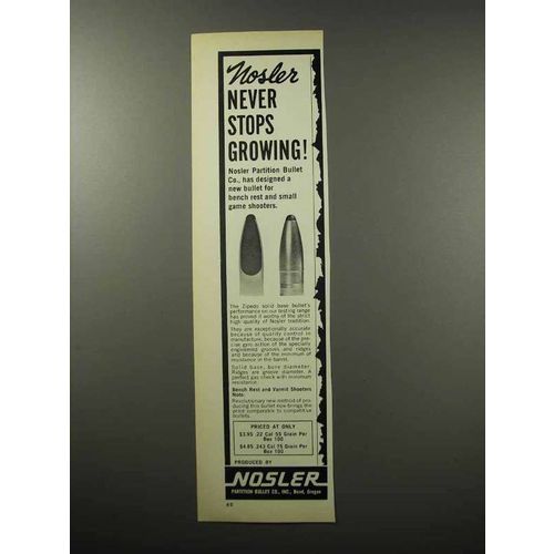 1968 Nosler Bullet Ad - Never Stops Growing