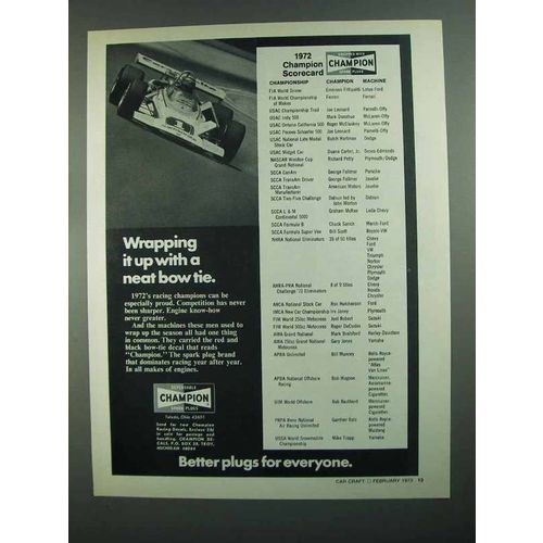 1973 Champion Spark Plugs Ad - A Neat Bow Tie