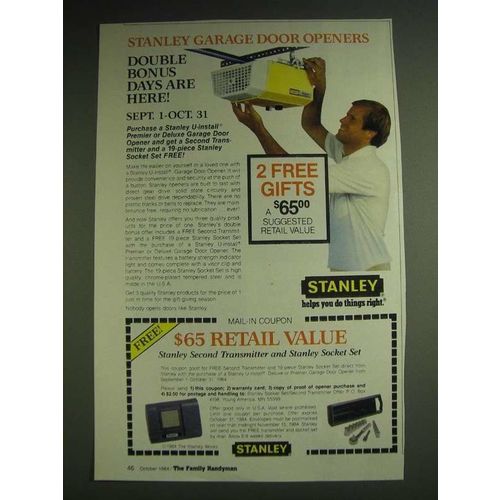 1984 Stanley Garage Door Opener Ad - Double bonus