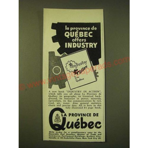 1951 La Province de Quebec Canada Ad - Le province de Quebec offers industry