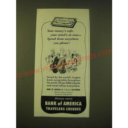 1951 Bank of America Travelers Cheques Ad - Your money's safe