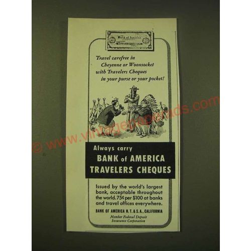 1951 Bank of America Travelers Cheques Ad - Travel carefree in Cheyenne
