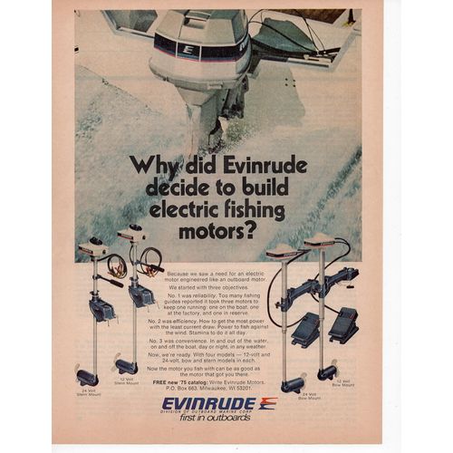 Evinrude Boat Motors vintage Full Page Print Ad February 1975