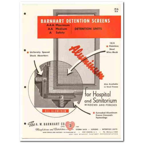 A W BARNHART COMPANY 1958 maximum detention screens vintage catalog
