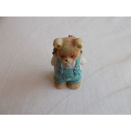 TEDDY BEAR CERAMIC HOLDING BUNCH OF FLOWERS BEHIND HIS BACK ( 02/02)