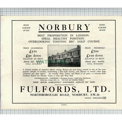 (X1727) NORBURY Court Road Tooting Bec Golf Course Pollards Hill - 1927 Cutting