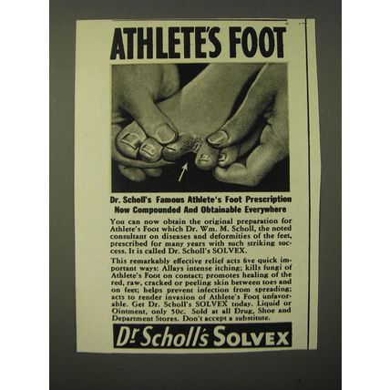 1943 Dr. Scholl's Solvex Ad - Athlete's Foot