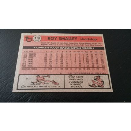 1981 Topps Card # 115 Roy Smalley Very Good-Excellent (4) Minnesota Twins