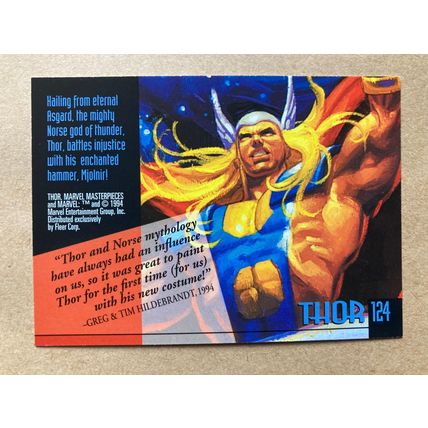 Marvel Masterpieces 1994 Base trading Card # 124 Thor (B) Fleer