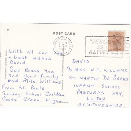 Standard size printed postcard Parish Church Wigan Lancashire