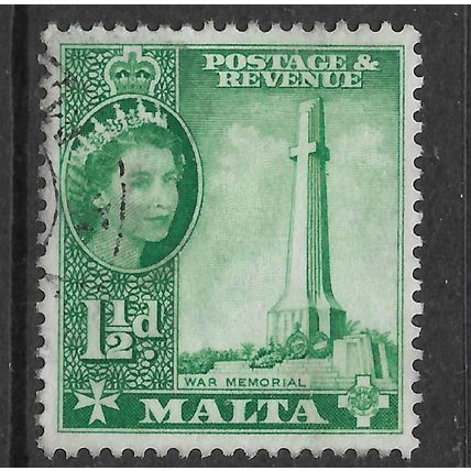 MALTA 1956 1 1/2d BLUISH GREEN WAR MEMORIAL SG 269 FINE USED#4