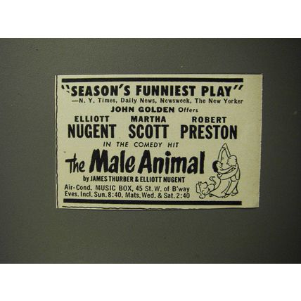 1952 The Male Animal Play Ad - Season's Funniest Play