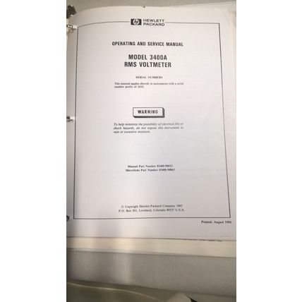 Hewlettt Packard RMS Voltmeter 3400A Operating & Service Manual