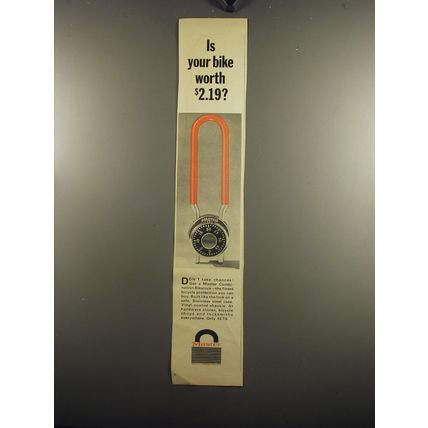 1967 Master Combination Bikelock Ad - Is your bike worth $2.19?