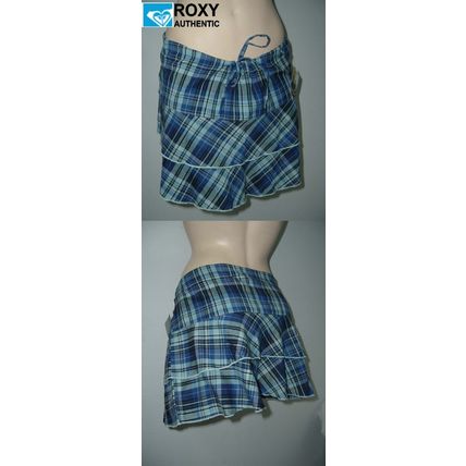 New Junior Womens Medium ROXY Blue Plaid Short Skirt 36 Max Waist MSRP $35