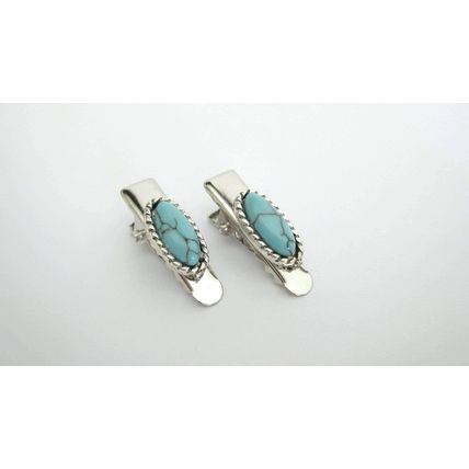 2 extra small tiny metal turquoise blue stone alligator hair clip fine thin hair