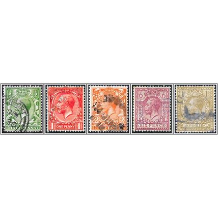KGV 1912-24 Royal Cypher 5 x Various Sg351-396 Used hrd2a