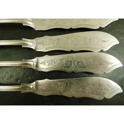 4 Pair Silver Plate Fish Knives & Forks Bearing Queen Victorias Cypher Wilkinson