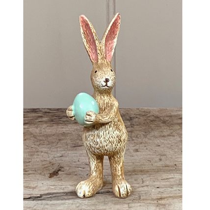 Bunny Rabbit Decorative Figurine Holding a Green Egg Standing Ornament