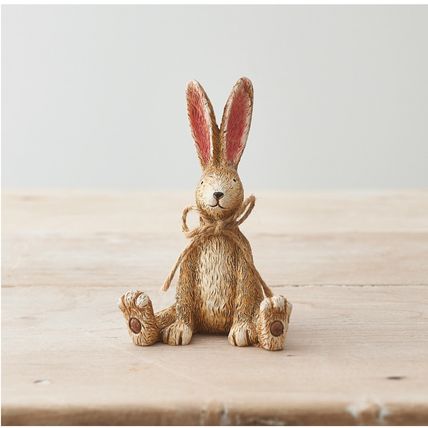 Sitting Brown Rabbit Figurine Resin Bunny with a Jute Bow Ornament