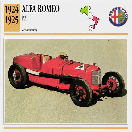 Collectors Club card. Classic Cars. Alfa Romeo P2 Grand Prix racing car