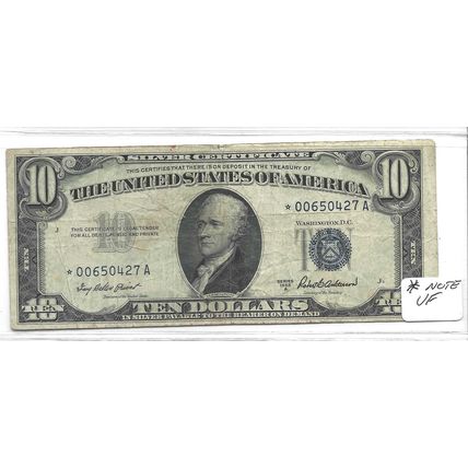1953 US $10.00 Silver Certificate VF/XF STAR NOTE!