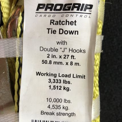 PROGRIP 310701 Heavy Duty 27' Ratchet Strap Yellow Tie Down W/ Large Bar Handle