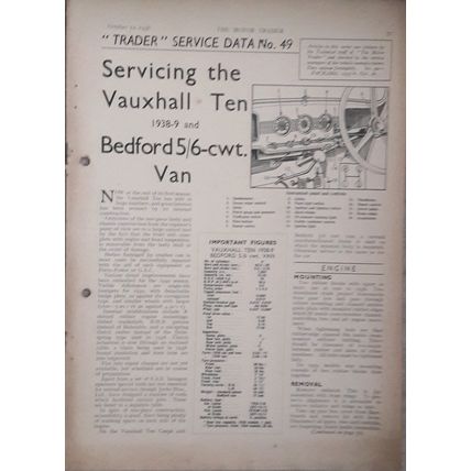 1938-39 Vauxhall Ten Bedford 5/6cwt. Motor Trader Service Data Brochure No. 49